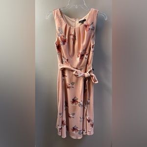 Pink belted floral dress
